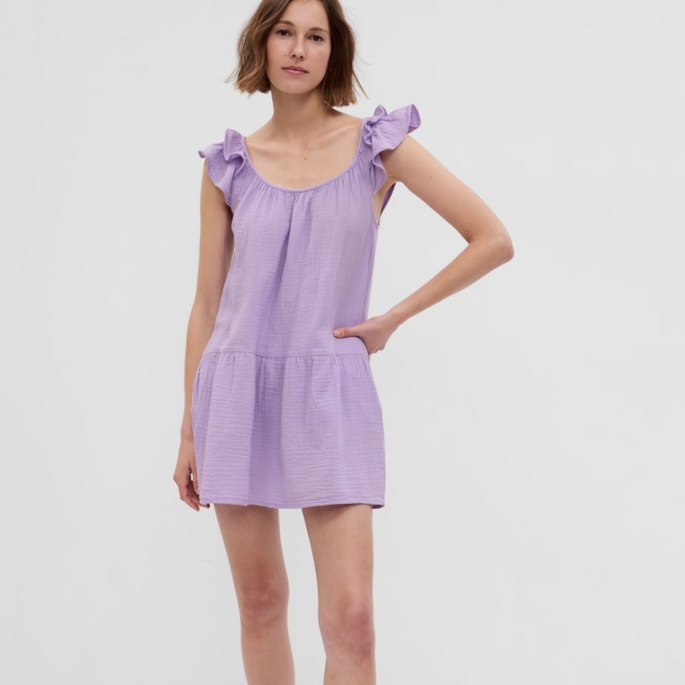 Lilac Crinkle Gauze Mini Dress